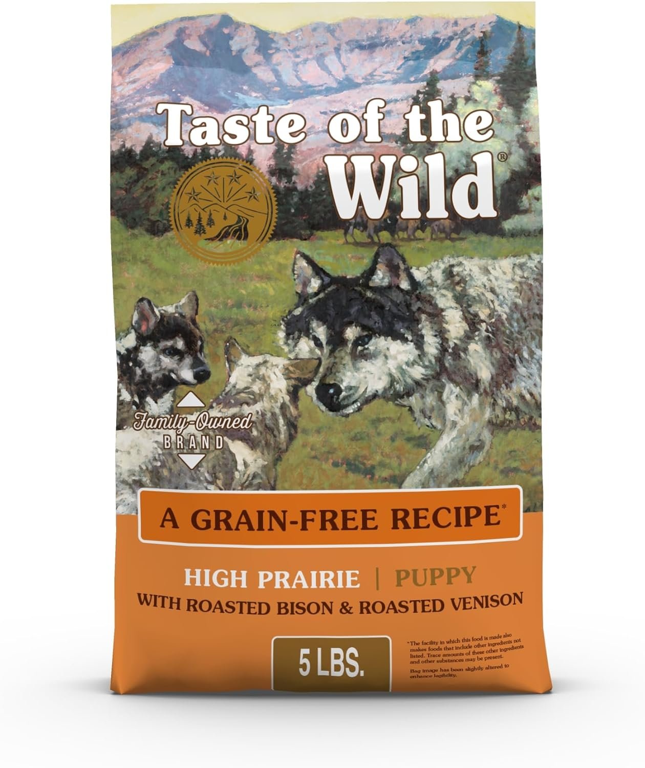 Taste of the Wild High Prairie Canine Grain-Free Recipe with Roasted Bison and Venison Dry Dog Food for Puppies, Made with High Protein from Real Meat and Guaranteed Nutrients and Probiotics 5lb