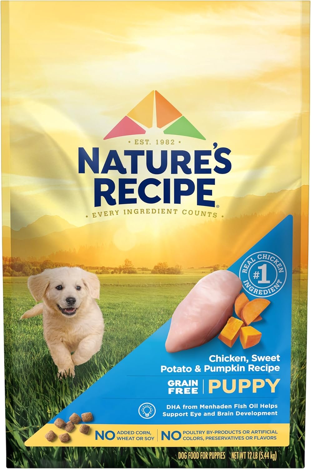 Nature’s Recipe Grain Free Puppy Dry Dog Food, Chicken, Sweet Potato & Pumpkin Recipe, 12 lb. Bag