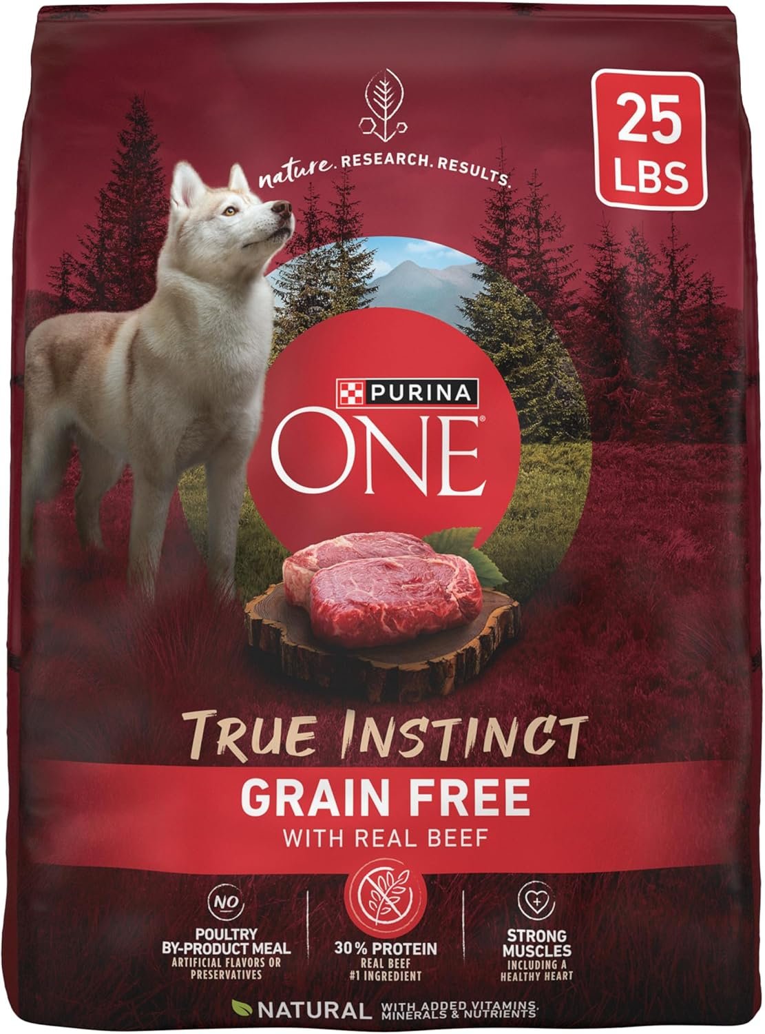 Purina ONE Grain Free Natural High Protein Dry Dog Food Formula True Instinct with Real Beef with Added Vitamins, Minerals and Nutrients – 25 lb. Bag