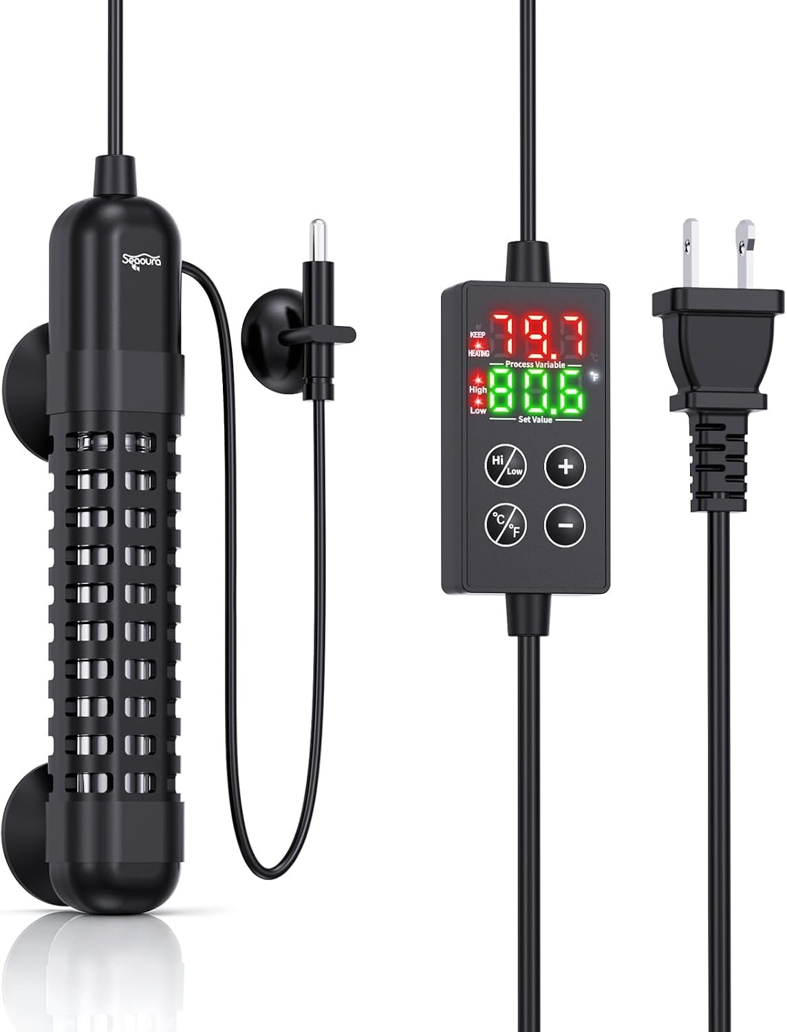 SEAOURA Small Aquarium Heater, 50W Fish Tank Heater 5-10 Gallon, Temp Probe