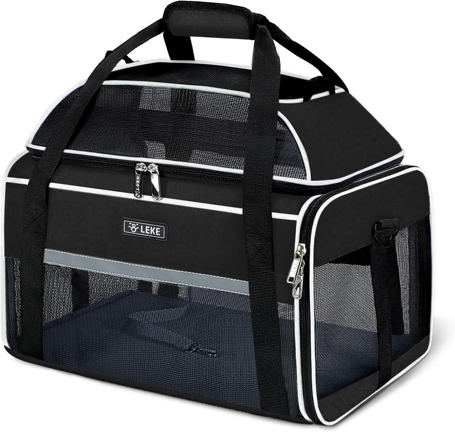 Lekereise Top-Expandable Pet Carrier 17x11x9.5 Inch Alaska Hawaiian Airline Approved Soft Sided Underseat to 12lbs Travel Carriers for Small Dogs and Cats with Locking Safety Zippers Anti-Scratch Mesh