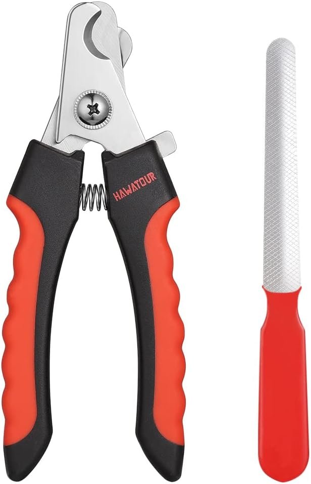 HAWATOUR Dog Nail Clippers, Red | Classic Dog Nail Trimmers, Safety Guard to Avoid Over Cutting, Razor Sharp Blade with Nail File, For Pets Large Dogs