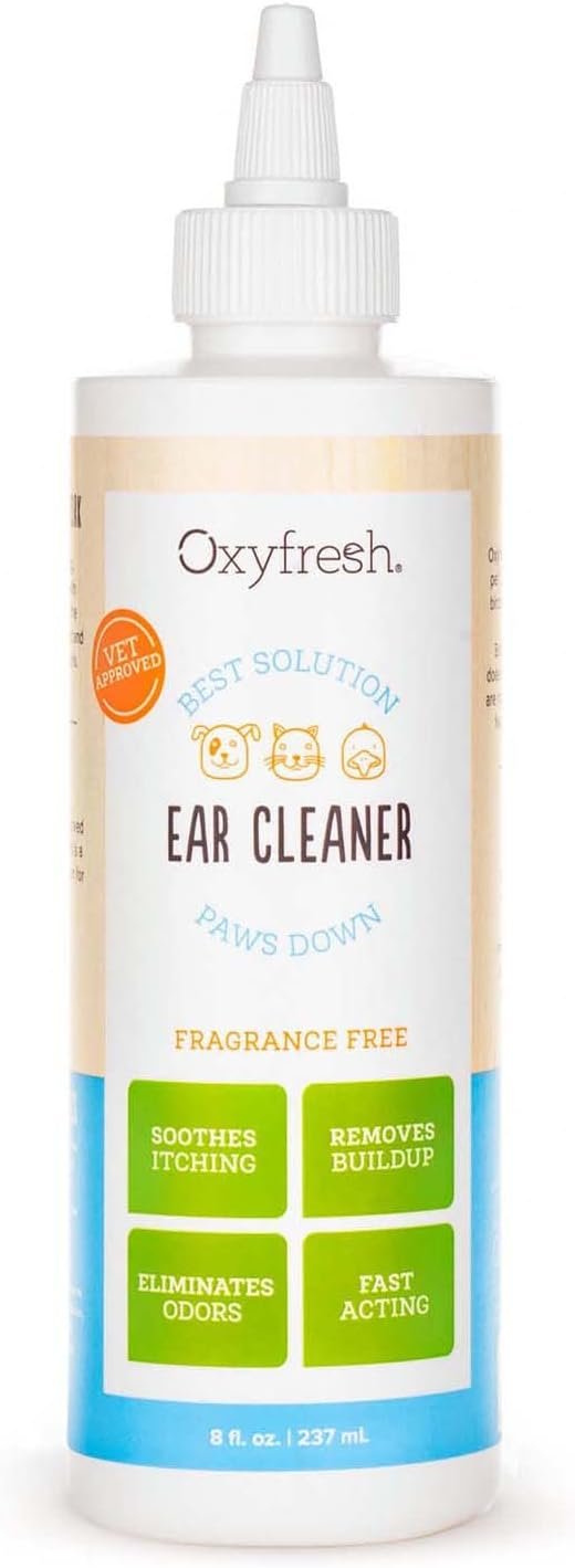 Oxyfresh Advanced Ear Cleanser for Dogs & Cats – Fast Acting Pet Ear Wash | Gentle Ear Cleanser for Dogs Works Great for Routine Dog Ear Wash and Cat Ear Cleans Wax & Debris For Stinky Dog & Cat Ears
