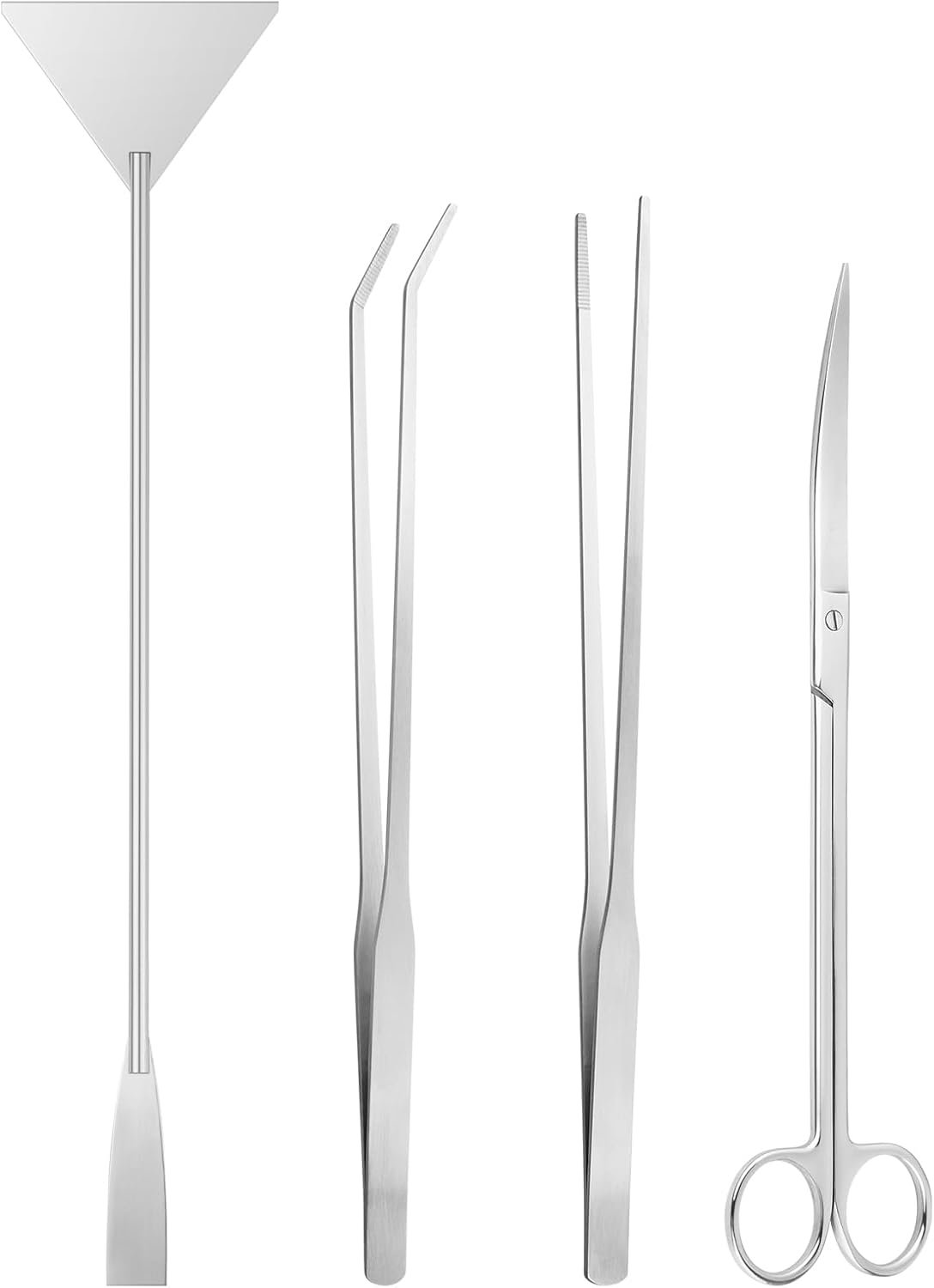 Ohtomber 4PCS Aquascape Tool Aquarium Kit with Tweezers Scissors Scraper | Rustproof Stianless Steel, Long Handle, For Trimming Scraping Reptile Feeding, Fit Aquariums Terrariums, Tank Maintenance Set