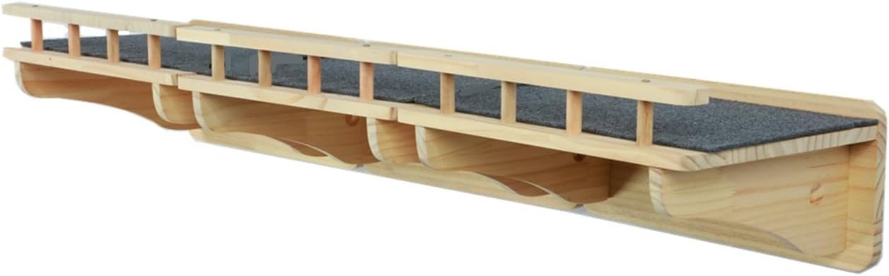 SHENGOCASE 47.2″ x 11.8″ Natural Solid Wood Wall Mounted Cat Shelves, Superhighway Walkway Balcony with Guardrail Wall Furniture, Steps Stairs, Perch