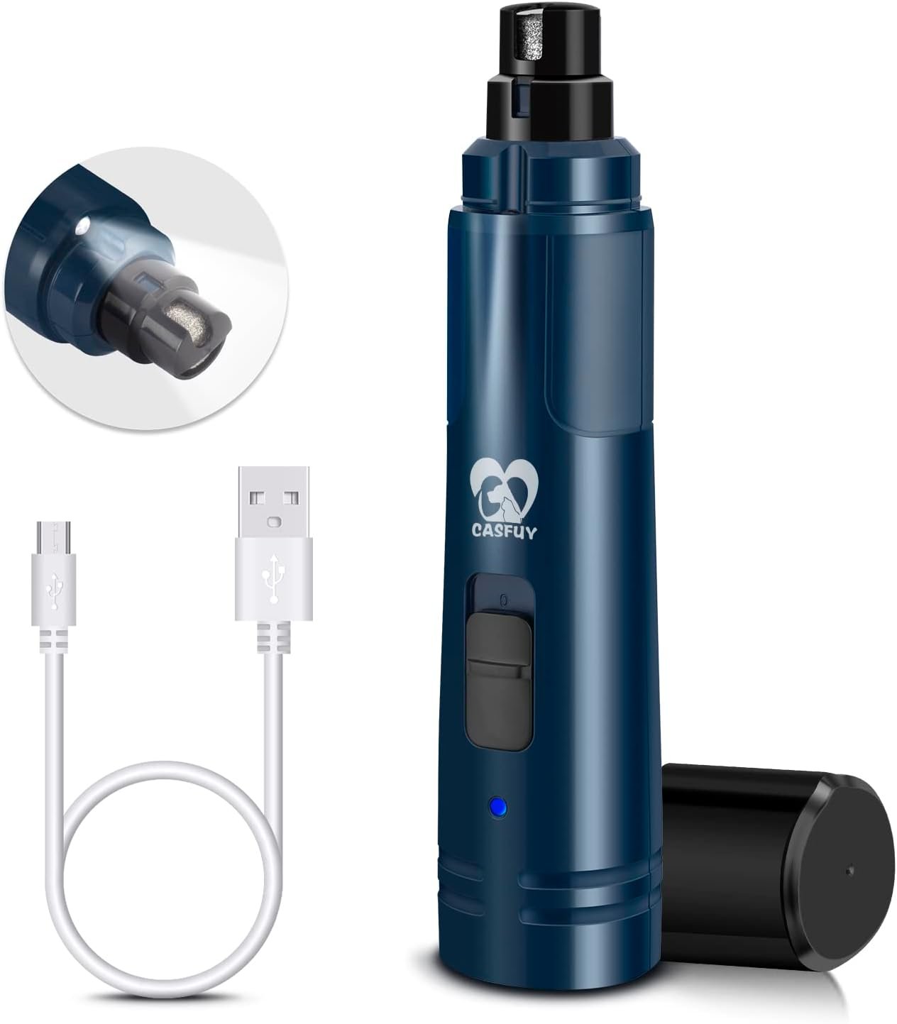 Casfuy Dog Nail Grinder with LED Light – Upgraded 2-Speed Electric Pet Nail Trimmer Powerful Painless Paws Grooming & Smoothing for Small Medium Large Dogs & Cats (Dark Blue)