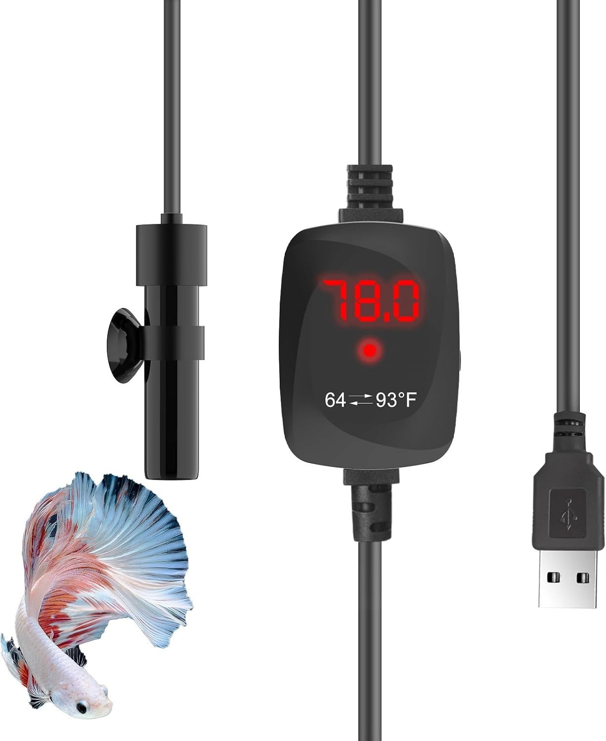 10W Mini Aquarium Heater 5V/2A USB Betta Heater for up to 1 Gallon Tanks, Alumina Ceramic Fish Tank Heater Turtle Heater with Dry-Run & Overheat Protection