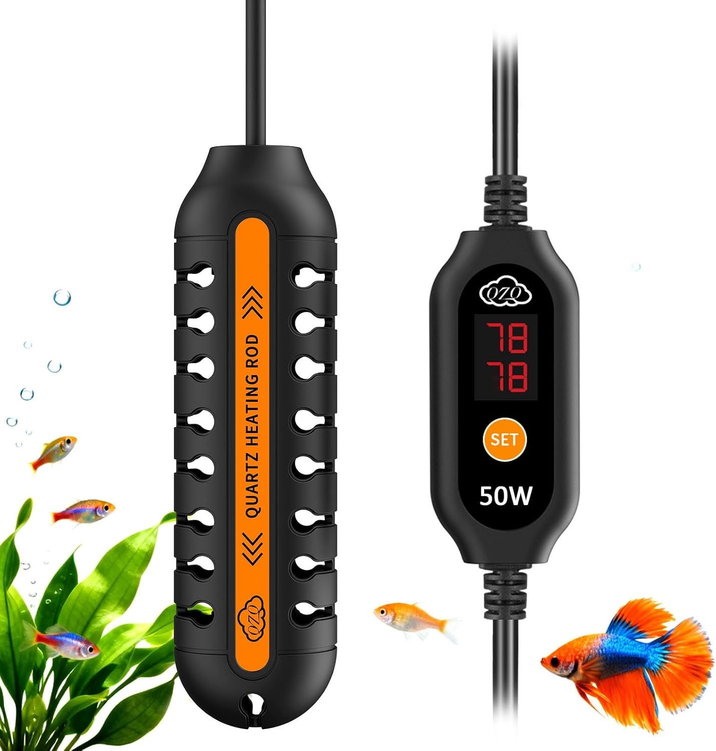 QZQ Aquarium Heater, 50W Adjustable Fish Tank Heater with Digital Display