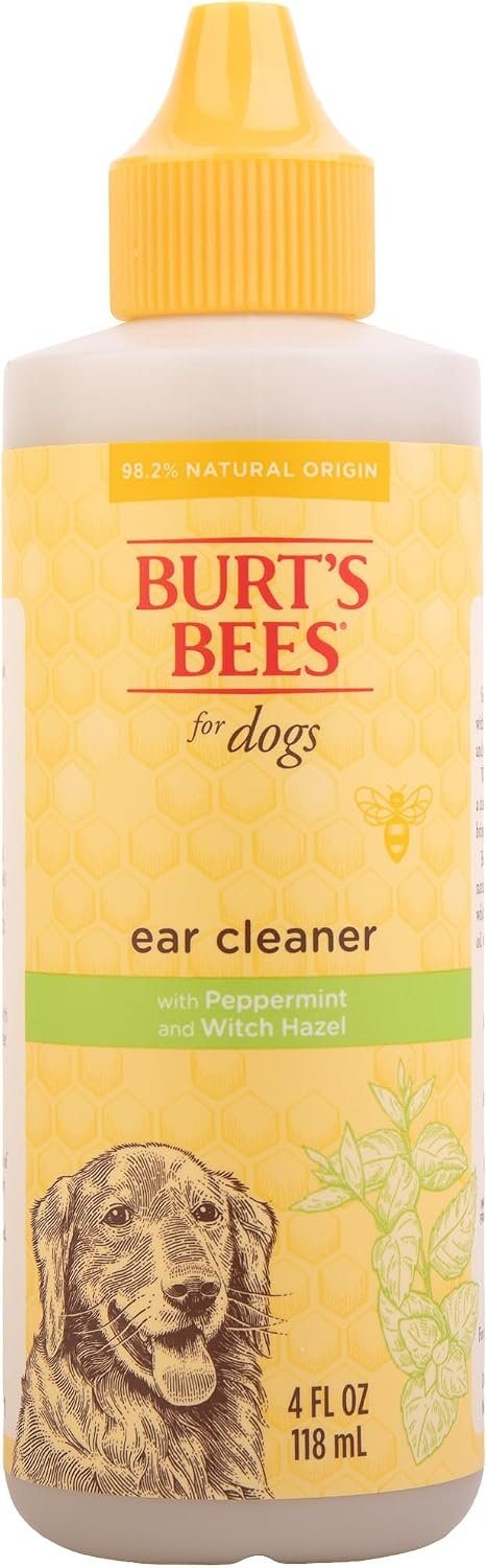 BURT’S BEES FOR PETS Dog Ear Cleaner, Peppermint & Witch Hazel, 4 Fl Oz | 99.7 percent natural origin formula, gentle ear cleaning solution, for routine daily grooming, all dogs