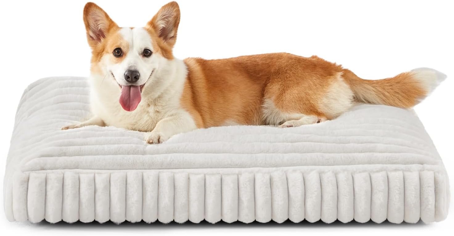 Dog Bed Medium Size Dog, Flat Pet Beds with Removable Washable Cover, Pet Mat Cute Crate Bed Thick Shredded Chopped Crate Foam & Anti Slip Bottom for Indoor