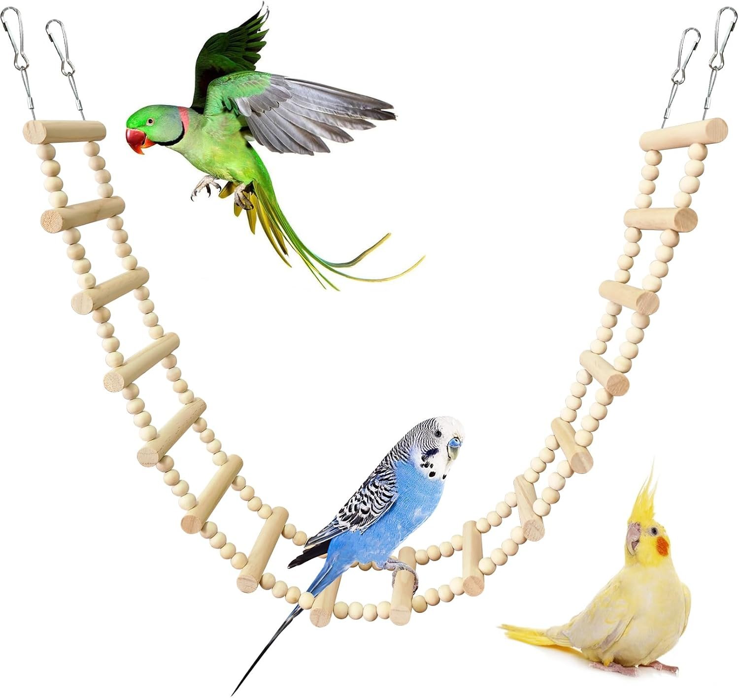 BNOSDM Long Bird Ladder Bridge 39.4 in Wooden Parakeet Climbing & Swing Toys Bird Cage Accessories for Budgies, Cockatiels, Conures, Lovebirds, Canaries (16-Steps)
