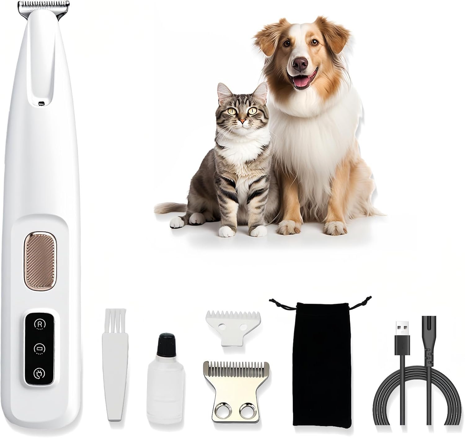 Dog Paw Trimmer with LED Light, Ultra-Quiet Pet Hair Clippers for Small Areas, Cordless Dog Grooming Kit for Paws, Eyes, Ears & Rump, Low Noise Rechargeable Shaver for Anxious Dogs & Cats
