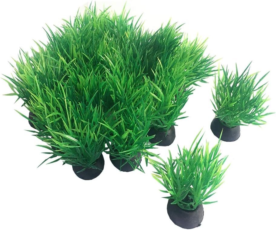 Aquarium Plant Fish Tank Decoration 20 Pieces Small/1″ Tall Plastic Artificial Plant Goldfish Hidden Mini Grass Set (Green-C)