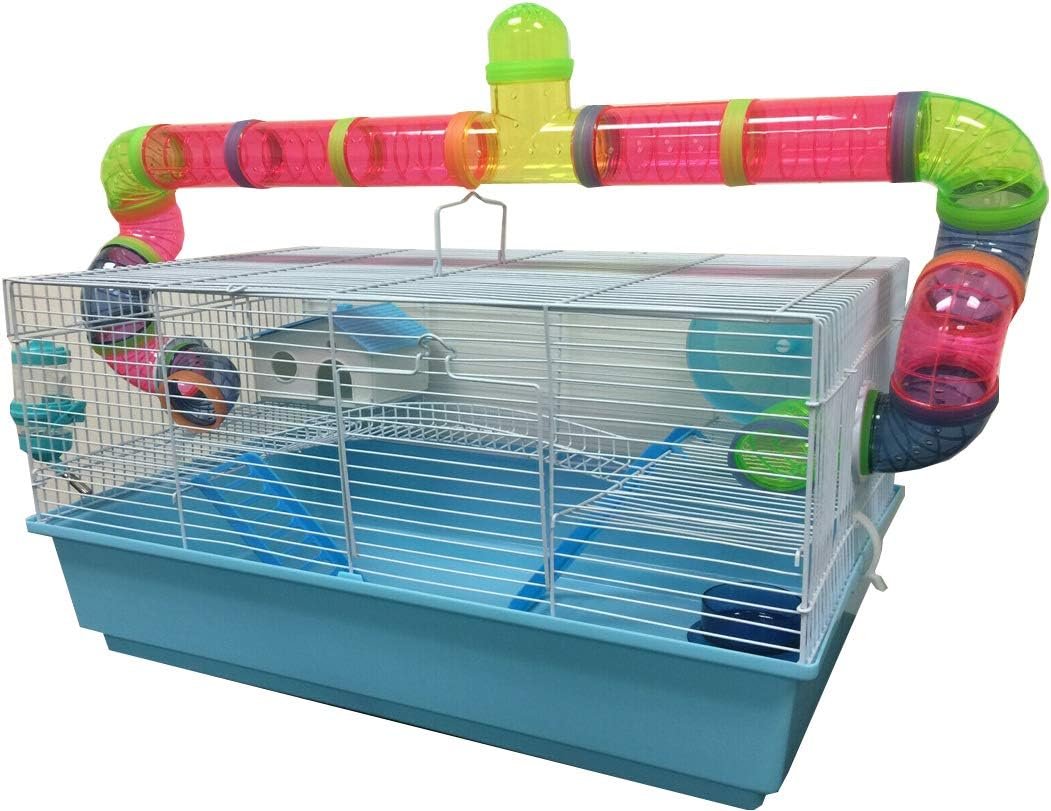 EXTRA LARGE 23″ Habitat Hamster Rodent Gerbil Mouse Mice Rat Wire Cage Long Crossing Tube & Deep Tray Expandable and Customizable Hide House Excerise Running Wheel Water Bottle Food Dish