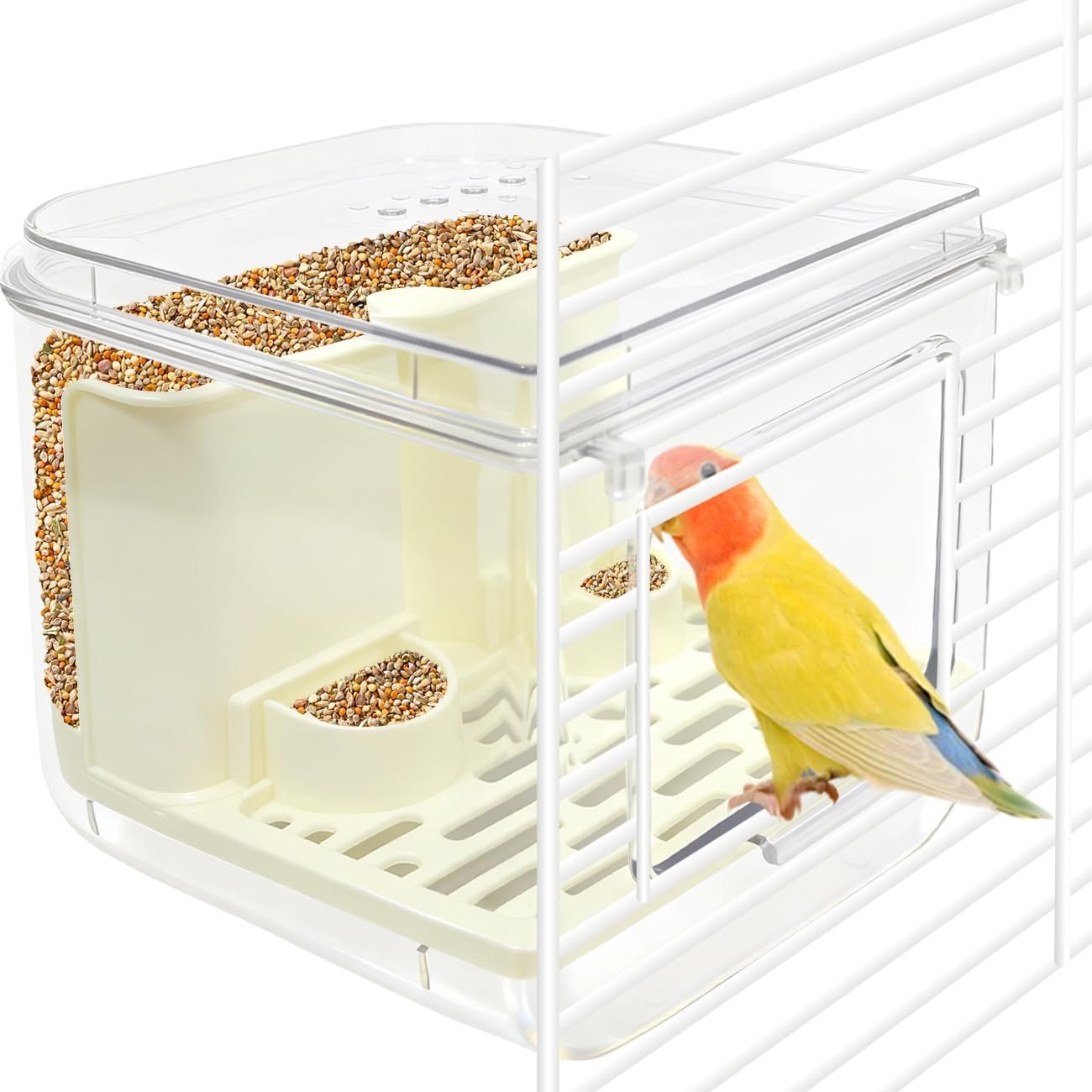La La Pet No Mess Automatic Bird Feeder Large Capacity Feeding Bowl for Birdcage 2-in-1 Multifunctional Food Container and Bathtub for Parrots Cockatoos Parakeets Lovebirds