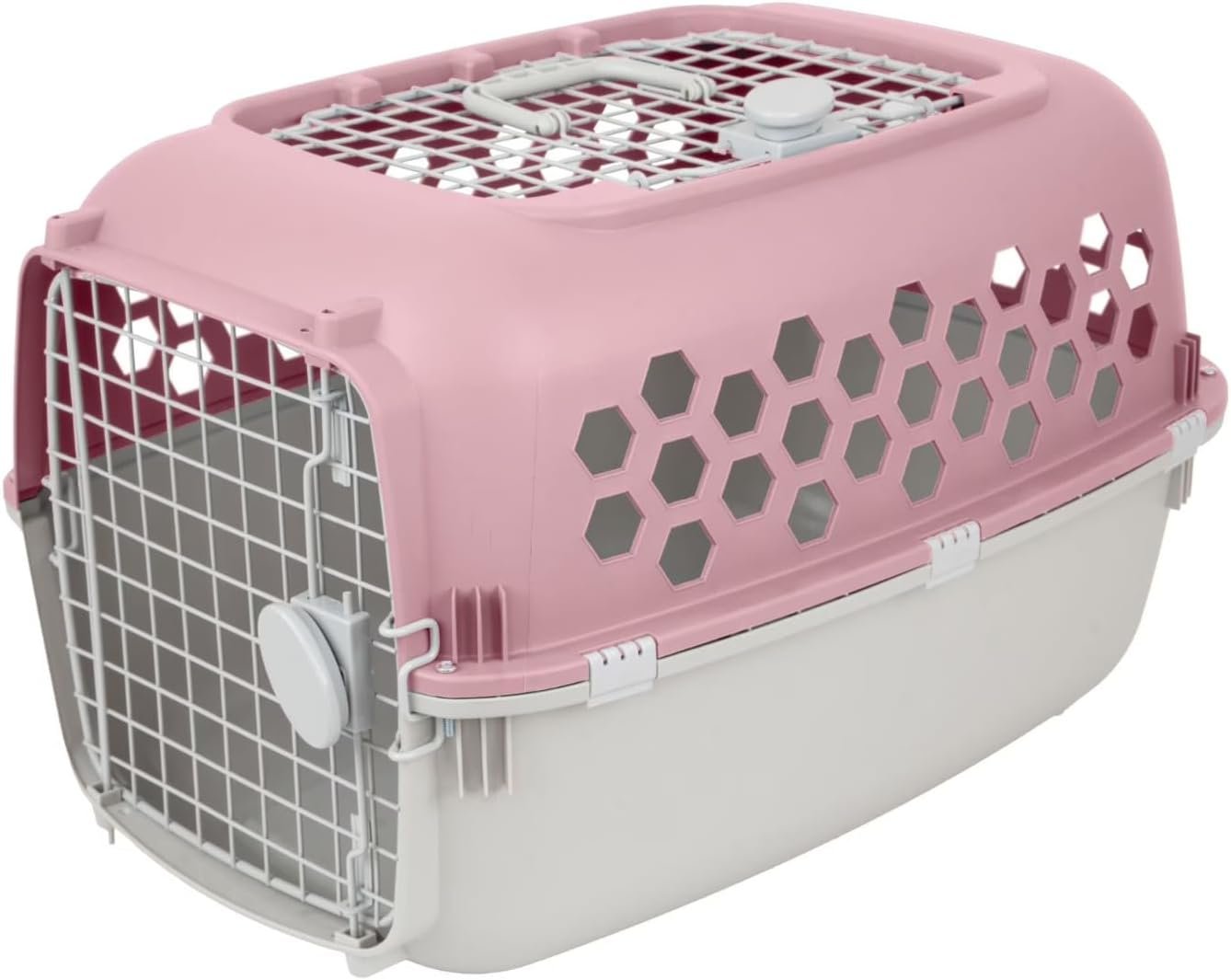 Hard-Sided Pet Carrier for Dogs and Cats | 24-Inch Top-Load Travel Kennel with Double Door Entry | Heavy-Duty Plastic Crate for Vet Visits & House Training, Pink/Gray, Up to 30 lbs Capacity