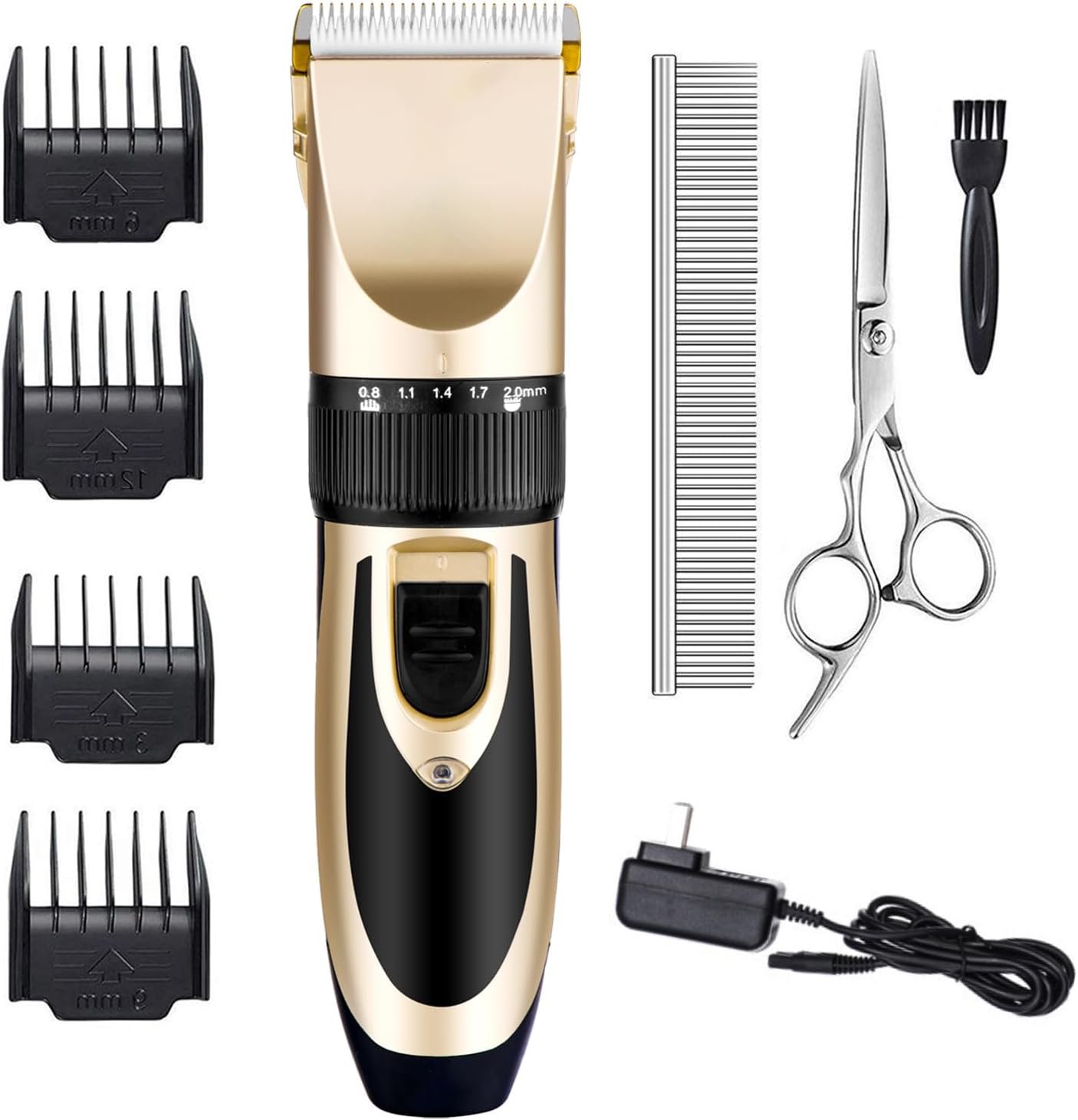 Highdas Dog Clippers for Grooming Low Noise, Cordless Electric Dog Grooming Kit Clippers Rechargeable, Quiet Dog Shaver, Pet Hair Trimmer Kit for Dogs & Cats (Gold)