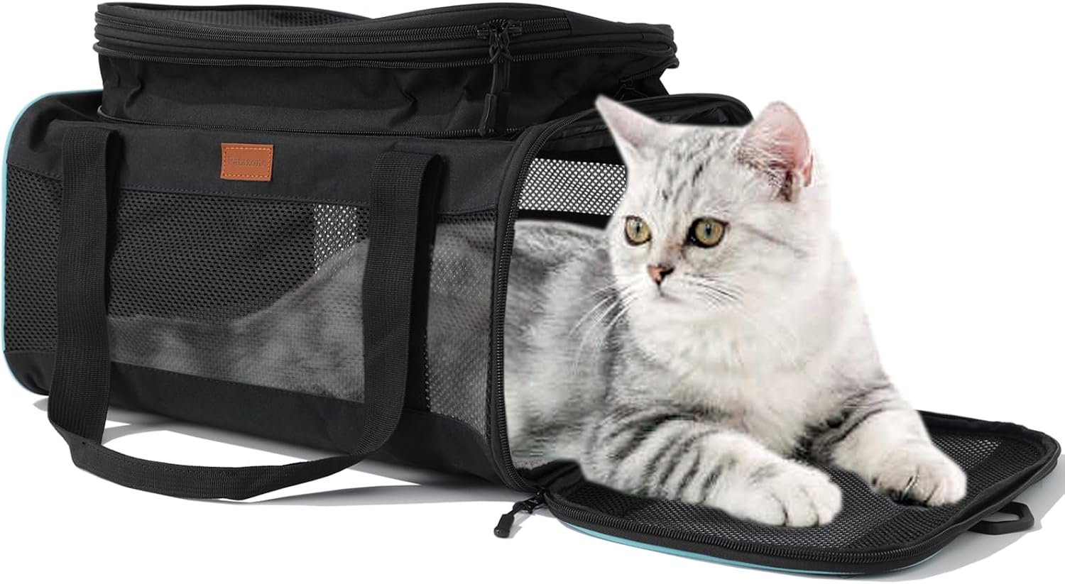 HSC PET Soft Sided Cat Carrier Soft Small Pet Carriers Dog Carrier Airline Approved Dog Carriers,Lightweight,Luxury Style,Top Expandable,Guaranteed on Cabin Board Flight Travel Recommend Under 15lbs