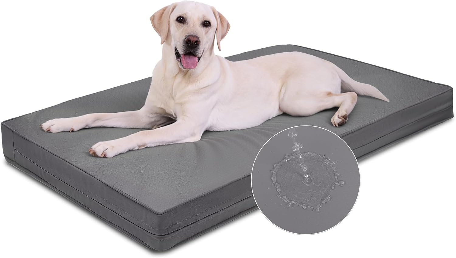 Outdoor Waterproof Dog Bed Large Washable XL Crate Pad 42″ Leather Wipeable | Extra Large Pet Bed Foam Orthopedic, Reversible Faux Leather Removable Cover, Durable Anti-Slip Kennel Pad 41″x27″ Gray