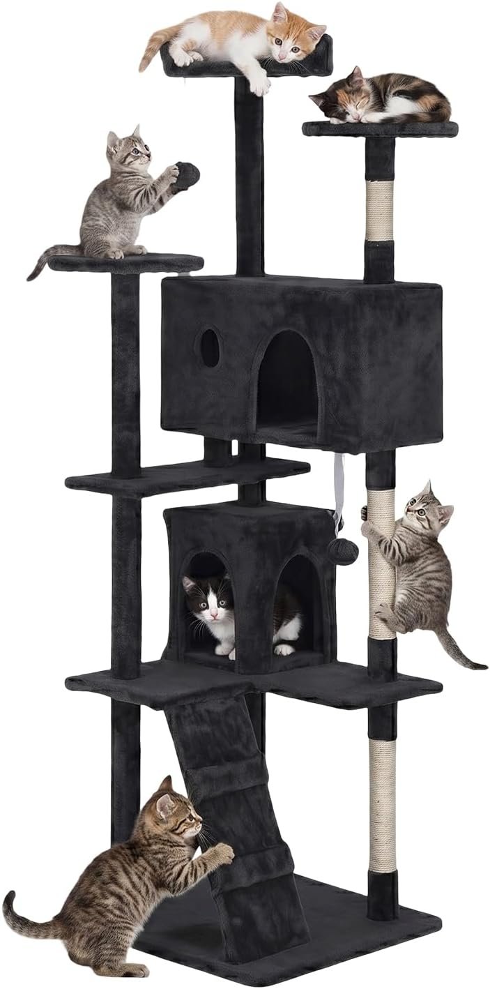 FDW | 70″ Cat Tree Tower | Dark Gray | Multi-Level Indoor Activity Center