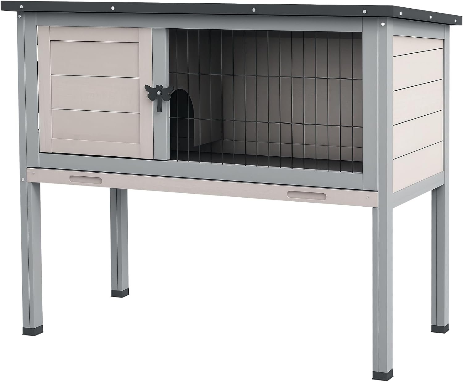PawHut Elevated Wooden Rabbit Hutch Indoor/Outdoor Bunny Cage Light Gray
