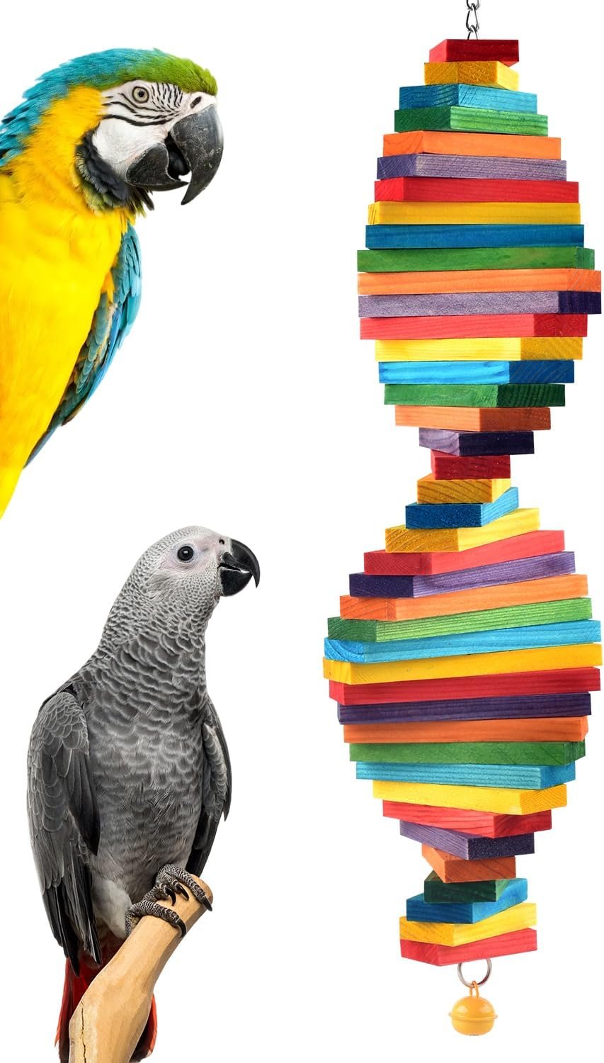 Bissap 20.8” Bird Chew Toy, Wooden Biting Toys for Medium Large Parrot | Bagel‑cascade Wooden Toy, Meets parrot’ Chewing Needs, Fits Senegal Amazon Cockatoo Macaw African Grey Medium‑large Pet Bird