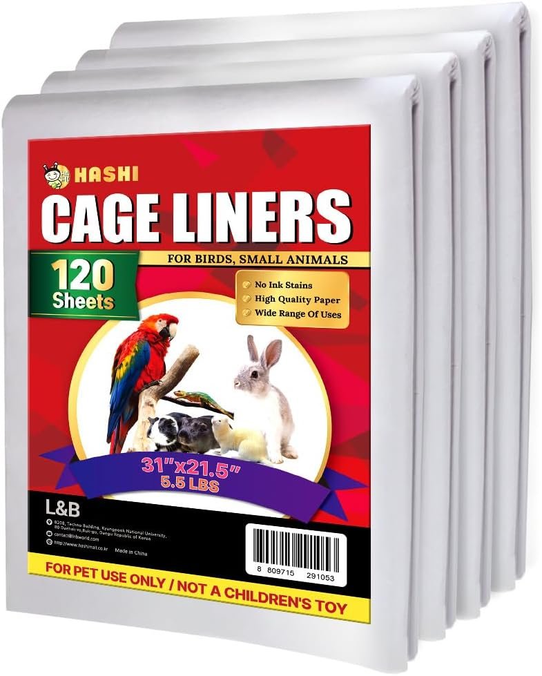 HA SHI Large Bird Cage Liners, 31 x 21.5 in, 120 Ink-Free Newsprint Sheets