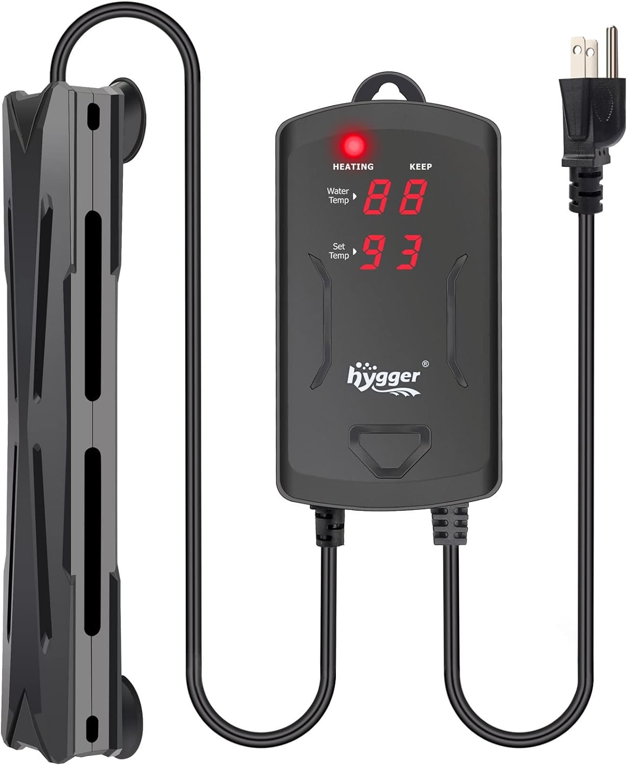 hygger 40-75 Gallon Aquarium Heater with LED Display Controller, Quartz Submersible Fish Tank Heater 300W for Saltwater Freshwater