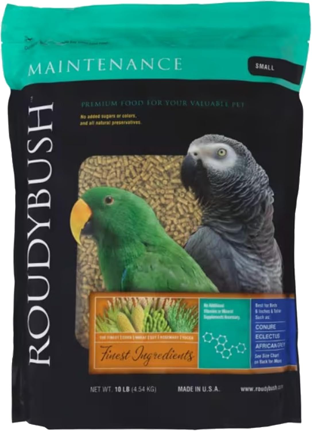 RoudyBush Daily Maintenance Bird Food, Small Pellets, 10 lb