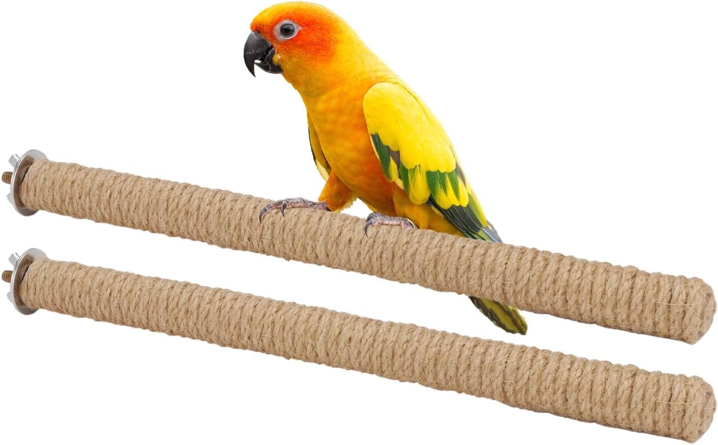 Hypeety Bird Perch Stand Natural Wood Parrot Hemp Rope Perch, 11.81”/30cm | Natural wood chewable stand, birdcage accessories toy, for macaws/cockatoos/african greys/budgies/parakeets/cockatiels, 2pcs