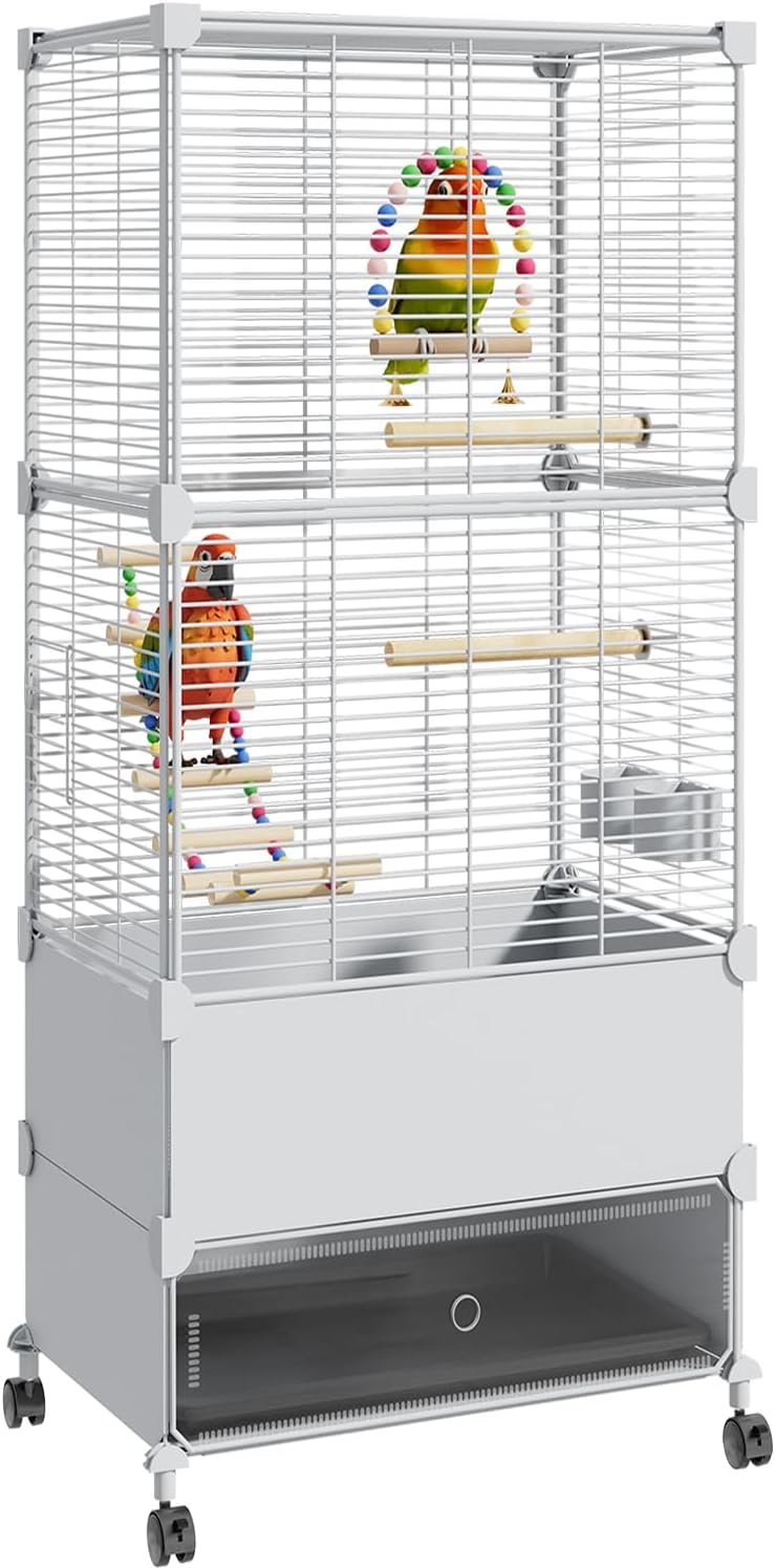 Bird Cage Parakeet Cage Hanging Windows with Sliding Window, Dense Wire Mesh, Removable Tray & Wheels Bird Flight Cage
