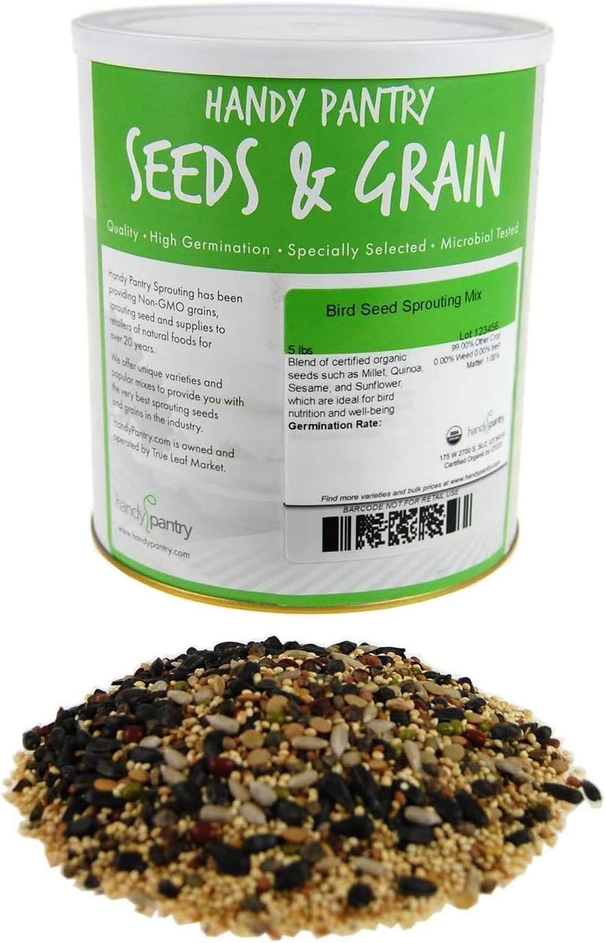 Handy Pantry Organic Birdseed – 5 Lb – Sprouting Bird Seed Mix for Small | Medium & Large Birds- Feed for Songbirds, Parakeets, Parrots, etc