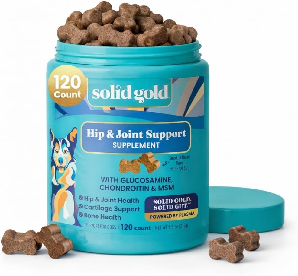 Solid Gold Hip and Joint Supplement for Dogs – Glucosamine Chondroitin MSM for Hip & Joint Pain Relief for Dogs – Puppy, Adult & Senior Dog Supplements for Dog Arthritis Pain Relief & Mobility – 120ct
