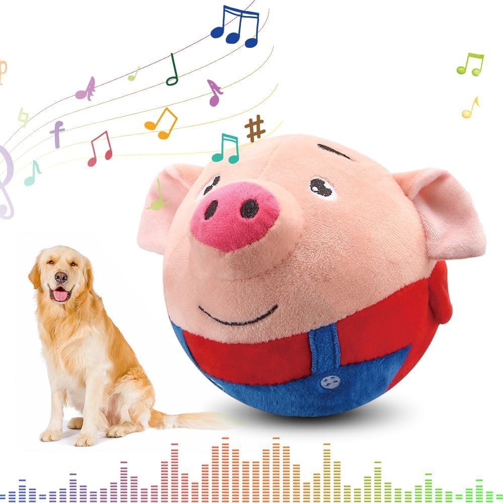 Interactive Dog Toys,2024 New Active Moving Pet Plush Toy,Squeaky Moving Dog Ball Toy,Rechargeable Puppy Toys to Keep Them Busy,Washable Pig Plush Toys(Red Pig)