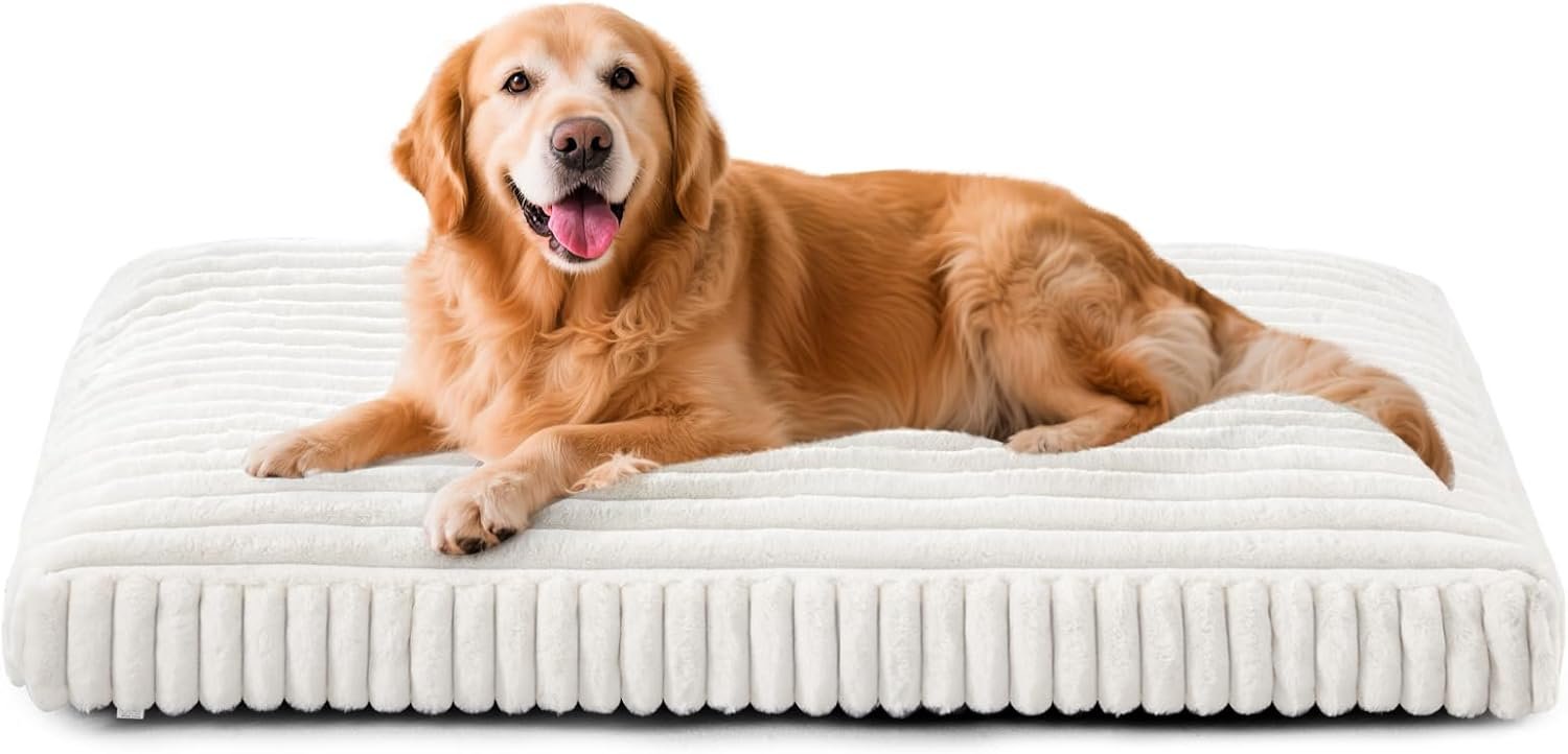 FURTIME XL Dog Beds Large Sized Dog, Washable Dog Bed for Crate, 35″ | Orthopedic Dog Beds for Senior Dogs with Removable Cover, Pet Sofa with Shredded Chopped Foam,Non-Slip Bottom, Cream