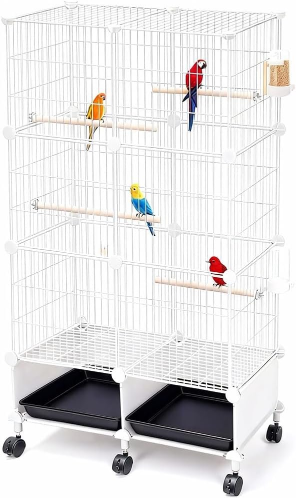Large Bird Cage, Parakeet Cage with Detachable Stand & Wheels,Bird Cage arakeet Cage with Bird Slide-Out Tray, Wooden Perches, Rolling Stand, Wide Flight Birdcage for Parrot Cockatiel Conure Budgie