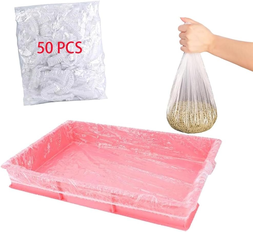 50 Pcs Disposable Rabbit Cage Liner Quick Cleanup Litter Box Liners Bags | Leak-Proof Toilet Plastic Film, Elastic Pocket Mouth for Small Animals Guinea Pig Bird Bunny Potty Bedding Stuff