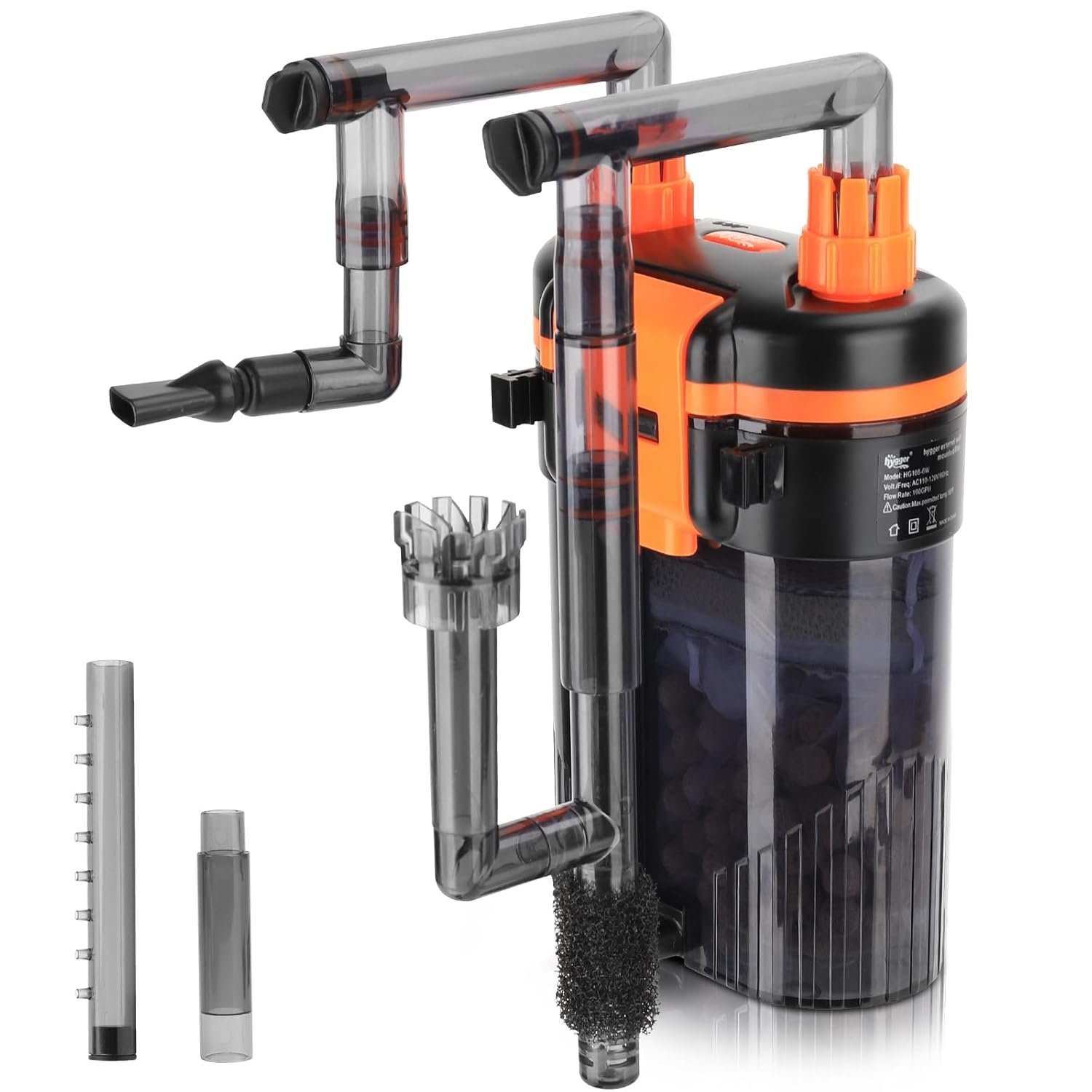 hygger External Hang-On-Back Canister Aquarium Filter,Quiet Fish Tank Filter with 3-Stage Filtration,Anti-Dry Burn Motor,Adjustable Flow,Oil Skimmer,Duckbill Nozzle,Shower Spray Bar (5W,≤10 gal)