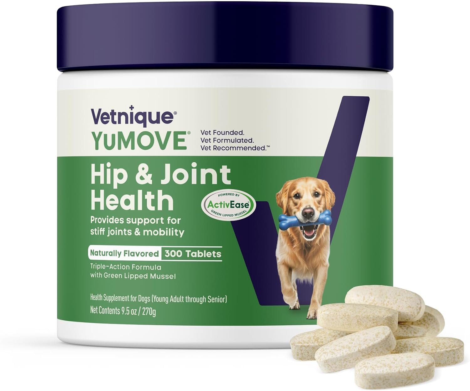 YuMOVE Dog Hip & Joint Supplement, Regular Strength 300 Chewable Tablets | Green Lipped Mussel, Glucosamine, Hyaluronic Acid & Omega 3 – Chewable Tablets for Adult and Senior Dogs