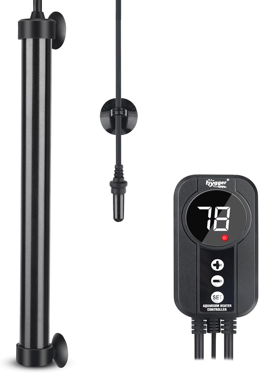 hygger Marine Aquarium Heater 200W,Titanium Heater with Digital LED Controller & Temperature Probe,Submersible Fish Tank Heater with Temperature Calibration,for Saltwater Freshwater Tank 30-40Gallon