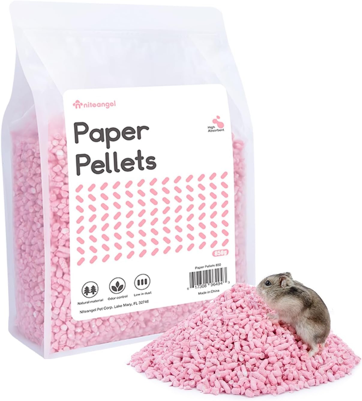 Niteangel Hamster Paper Pellets Bedding 1.8LB / 850g Small Aninam Bedding for Syrian Dwarf Hamsters Gerbils Mice Mouse Lemming Degus or Other Small-Sized Pets (Pink)