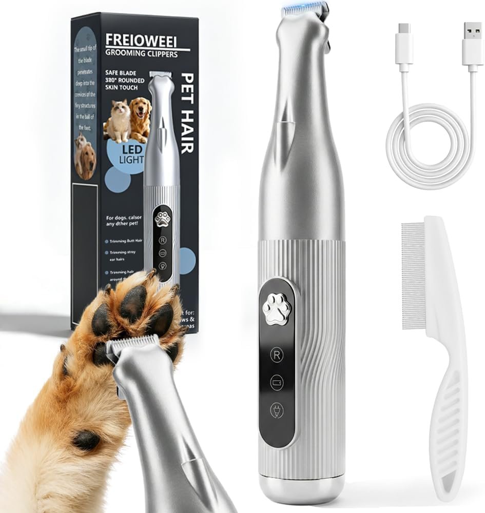 2026 New Dog Paw Trimmer with LED Light – Cordless Quiet Precision Groomer for Dogs & Cats, Low Noise Pet Shaver, IPX5 Waterproof, Effortless Trimming Paws Ears Eyes Butt, Includes Grooming Comb