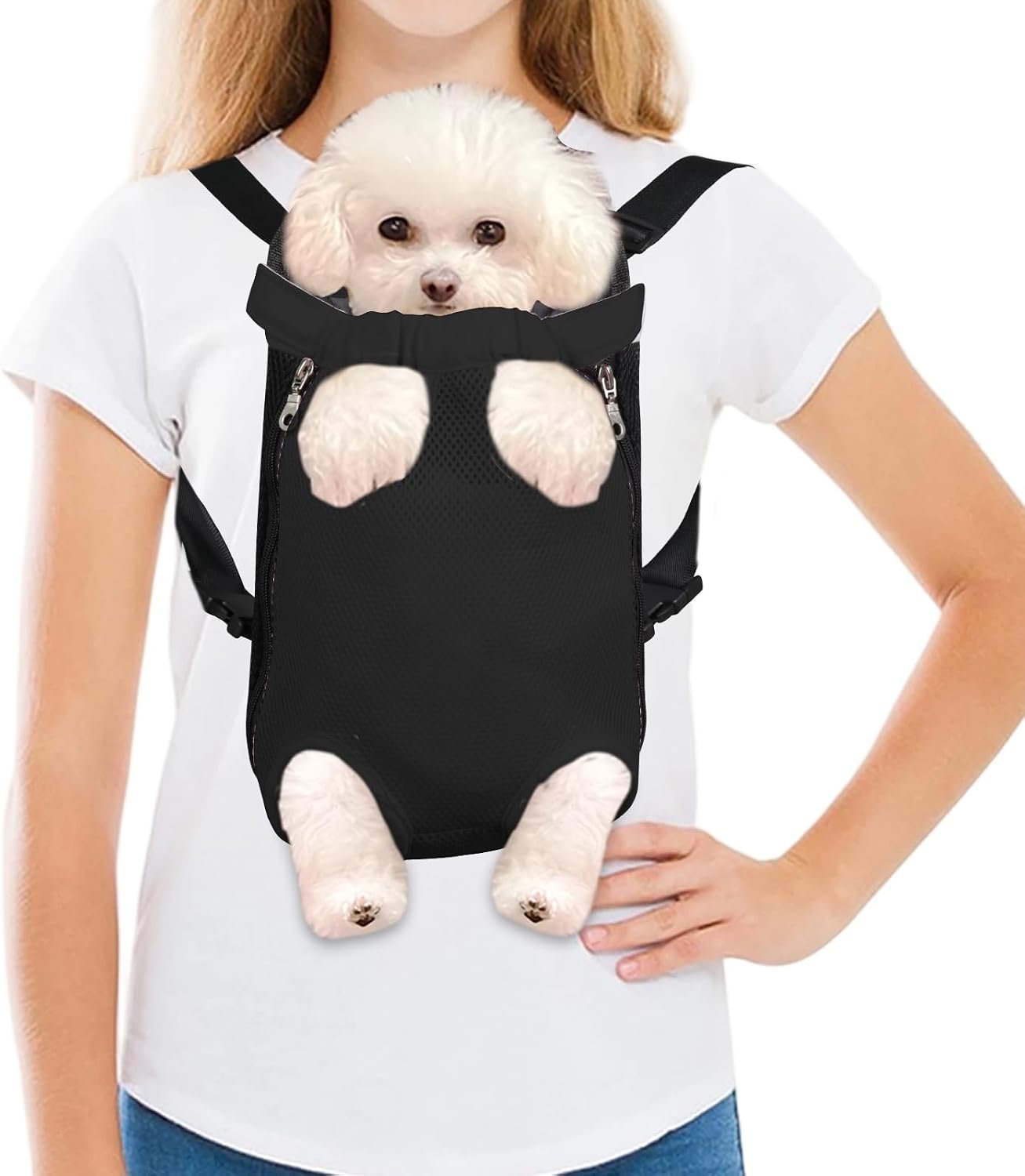 FEimaX Dog Carrier Backpack Pet Legs Out Front Cat Travel Bag, Adjustable Puppy Backpacks Carriers Hands-Free for Small Medium Dogs Cats Hiking Traveling Camping Daily Walking
