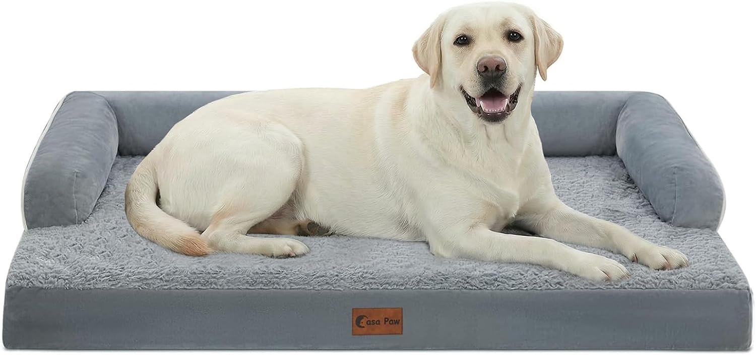 Orthopedic Washable Dog Bed for Extra Large Dogs, 45x35in, Grey | Orthopedic Foam Relieves Joint Pressure, Bolsters Supports Head And Neck, Washable Cover, Non-Slip Bottom