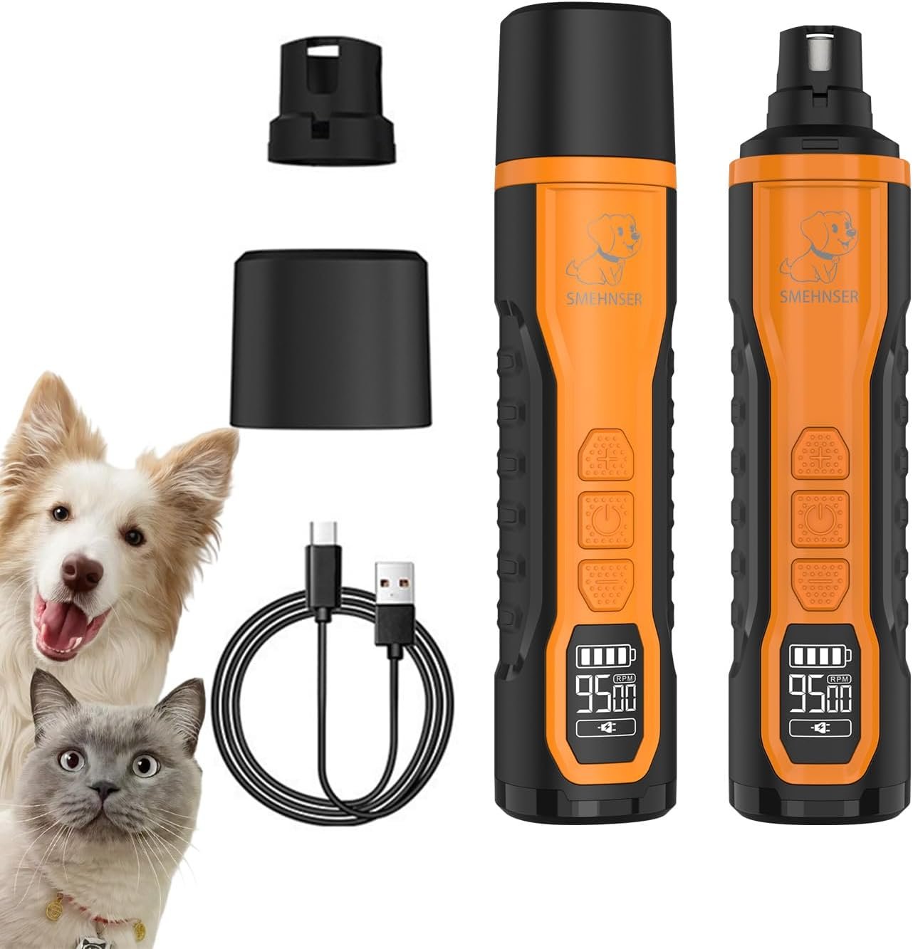 Dog Nail Grinder Quite, Cordless Grooming Pro Nail Grinder with 5 Adjustable Speeds & Led Light, & 2000mAh Battery, Suitable for Large Dogs, Medium, Small Pets with Hard or Thick Nail