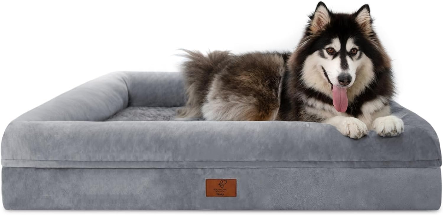 XL Orthopedic Waterprood Dog Bed for Extra Large Size Dogs | 360 Degree Bolster Support, Egg Crate Foam, Waterproof Liner, Non-Slip Bottom, Machine Washable Cover, 45 x 35 Inch