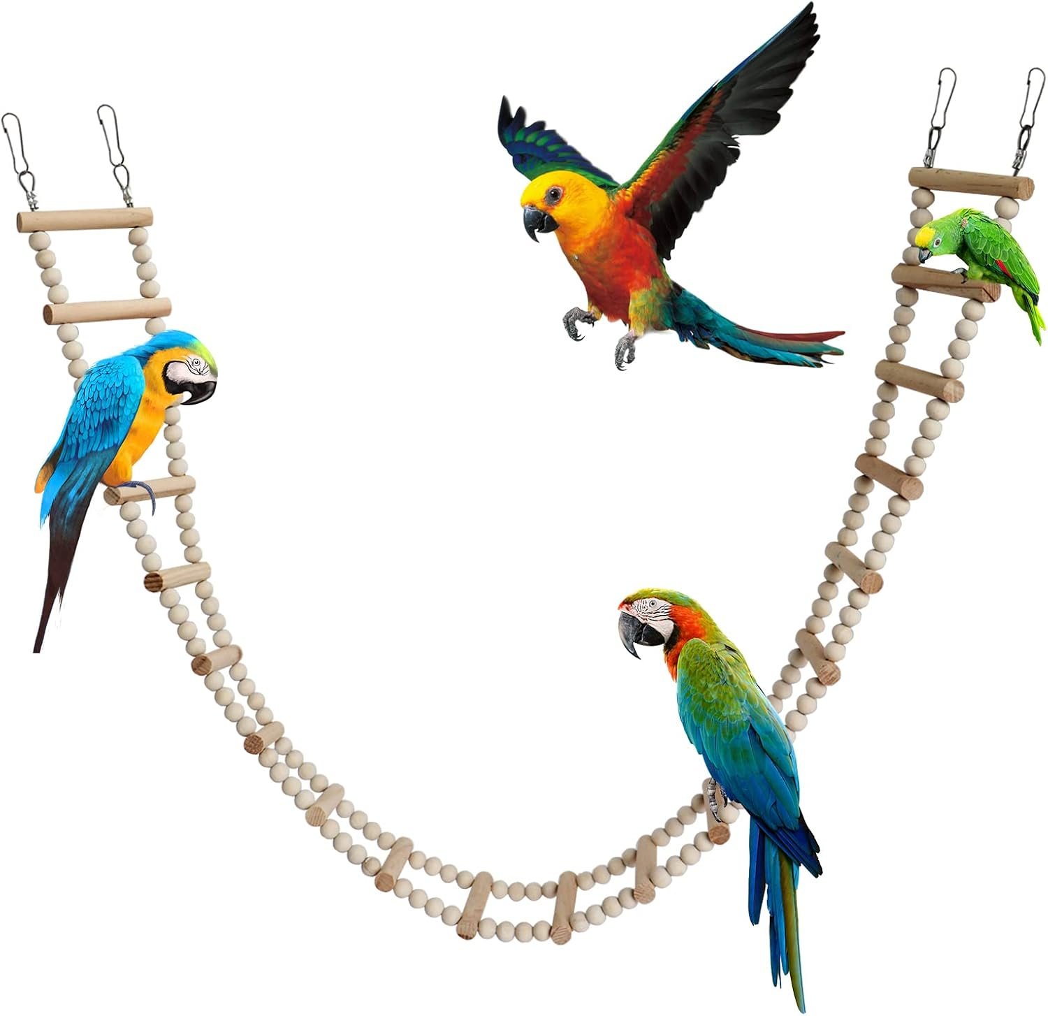 Bird Ladder Bridge, Wooden Pet Hamster Climbing & Swing Toys, Cage Accessories for Birds Rats Parrots Hamster Squirrel Sugar Gliders Parakeets Cockatiels – 20 Steps – 45.3 x 3.14 Inch