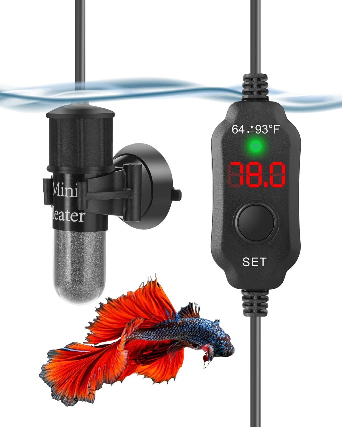AquaMiracle Mini Aquarium Heater 10W Small Fish Tank Heater for 1-2 Gal Tanks, Digital Display Thermostat Betta Heater with Dry-Run & Overheat Protection, Memory Function