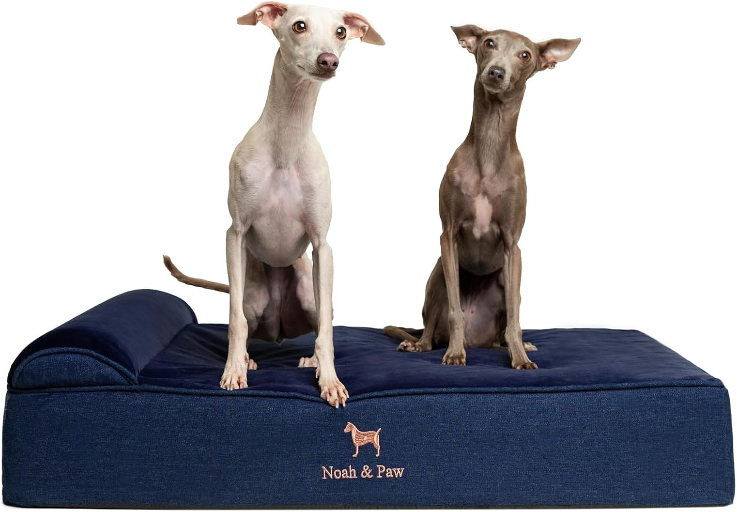 NOAH & PAW Large Dog Bed, 35x25x8.7 Inch, Orthopedic Dog Beds, Eggshell Memory Foam Infused with Cooling Gel, Water Resistant, Machine Washable, Includes Inner Cover (Denim Collection)