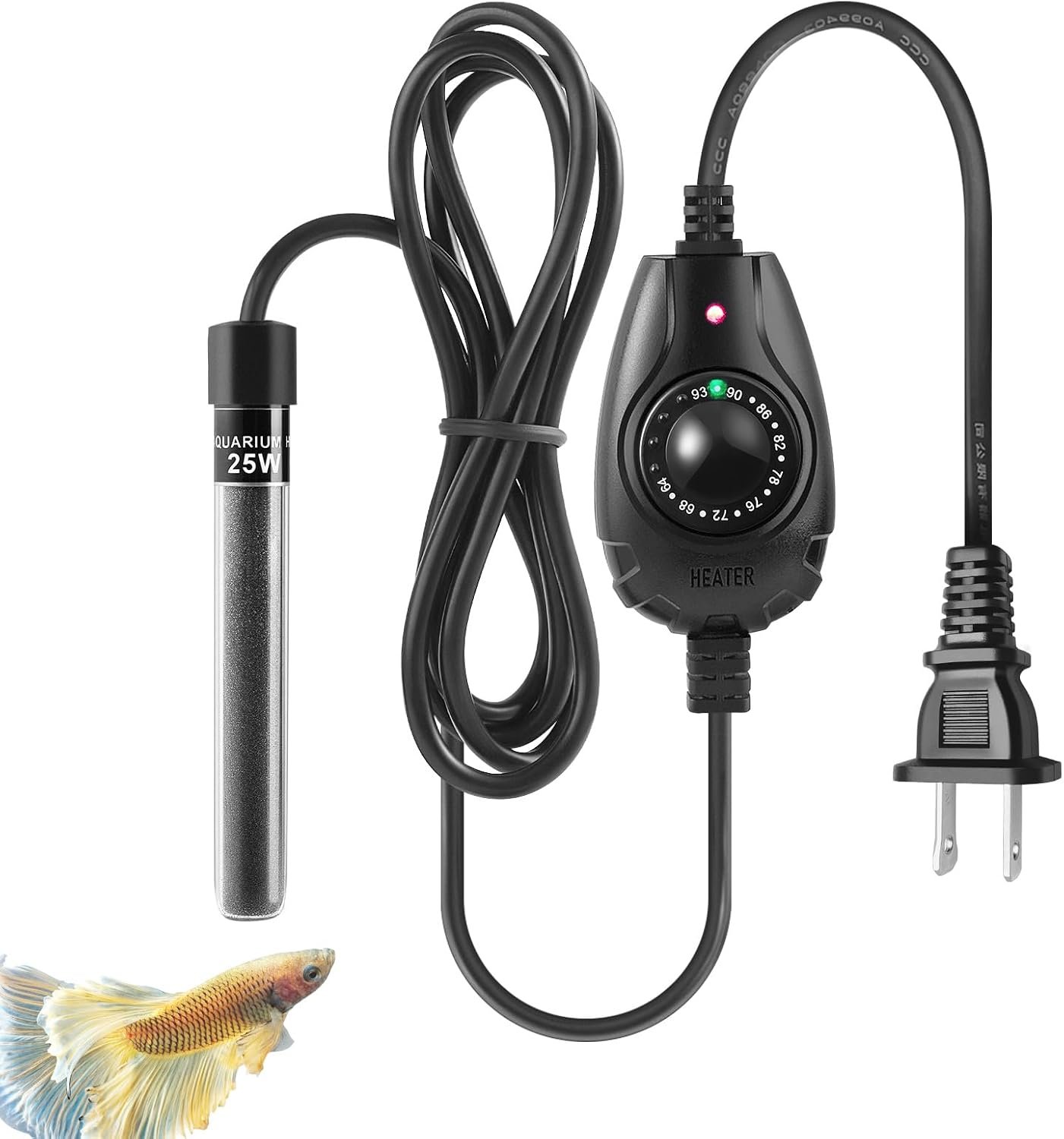 HITOP 15W/25W/35W Mini Aquarium Heater Submersible Small Fish Tank Heater for up to 10Gallons Fish Tanks, Fish Bowls, Betta Heater with External Temperature Controller